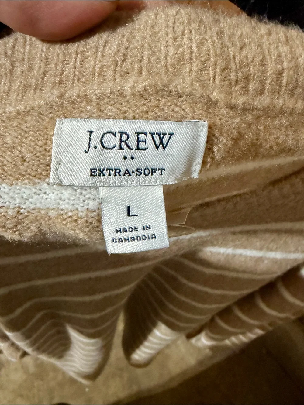 NWT – J.Crew Factory – Crewneck Sweater – Extra-Soft Striped – Camel Ivory – Sz.